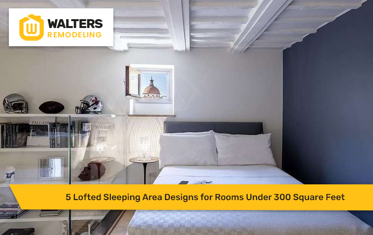 Lofted sleeping area in a small room under 300 square feet